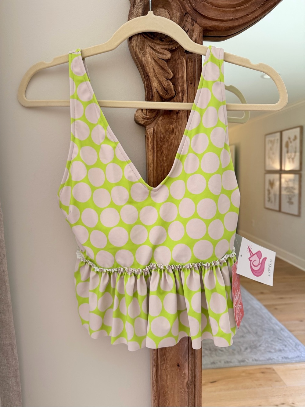 Kortni Jeane Lime & Cream Polka Dot Peplum Swim Tank